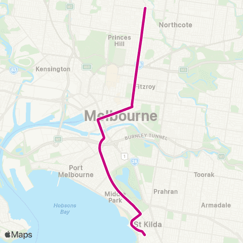 PTV - Public Transport Victoria St Kilda Beach - East Brunswick map