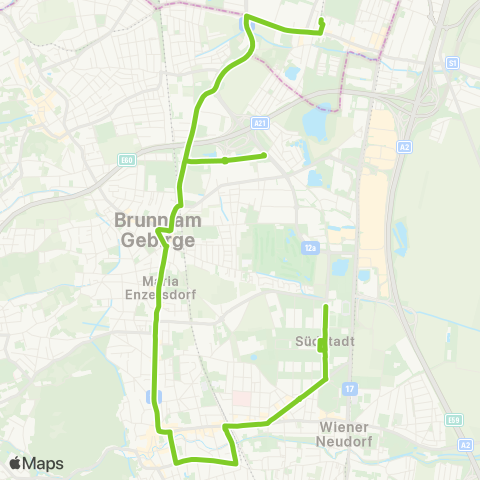 Verkehrsverbund Ost-Region Wien Siebenhirten - Campus 21 - Mödling ( - Maria Enzersdorf Südstadt) map