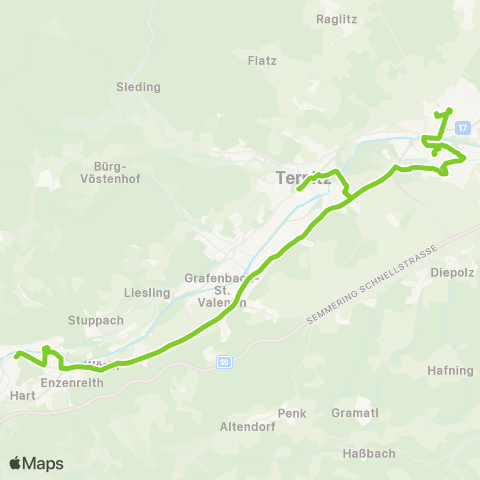 Verkehrsverbund Ost-Region Neunkirchen - Wimpassing - Gloggnitz map