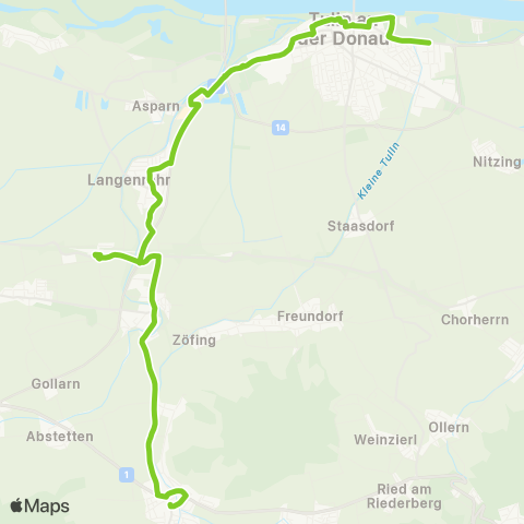 Verkehrsverbund Ost-Region Tulln Schubertpark - Tullnerfeld Bhf. - Sieghartskirchen map