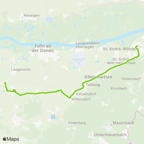 Verkehrsverbund Ost-Region St. Andrä-Wördern Bahnhof - Tullnerfeld Bahnhof map