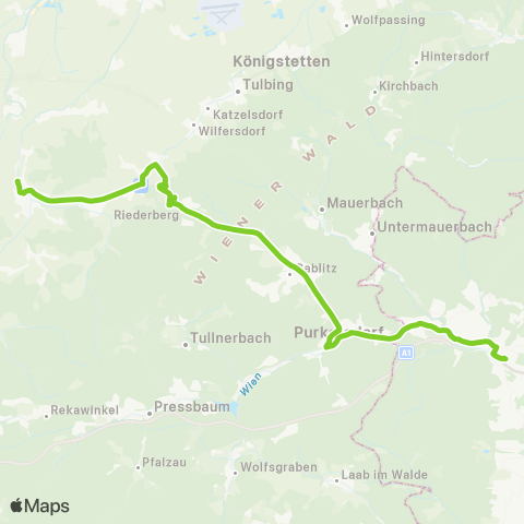 Verkehrsverbund Ost-Region Wien Hütteldorf - Purkersdorf - Gablitz - Sieghartskirchen map