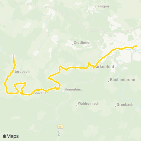 Verkehrsverbund Pforzheim-Enzkreis Ittersbach - Pfinzweiler - Schwann - Birkenfeld - Pforzheim map