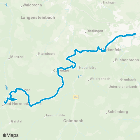 Verkehrsverbund Pforzheim-Enzkreis Bad Herrenalb - Dobel - Schwann - Pforzheim map