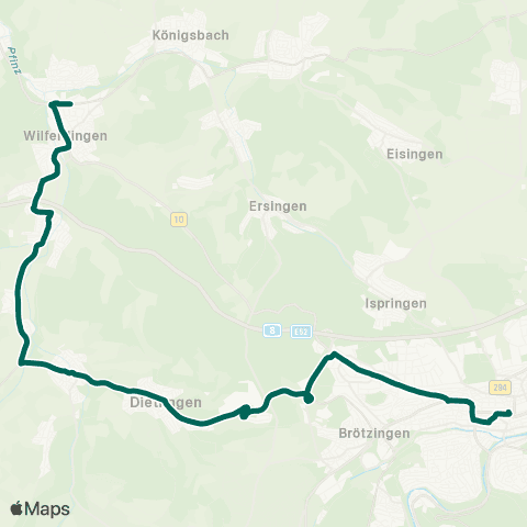 Verkehrsverbund Pforzheim-Enzkreis Wilferdingen - Ellmendingen - Dietlingen - Pforzheim map