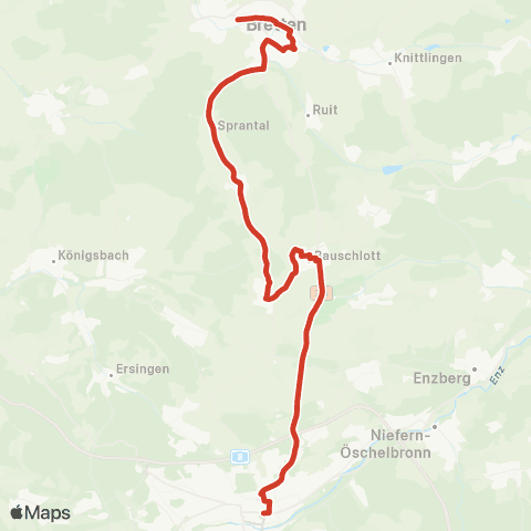 Verkehrsverbund Pforzheim-Enzkreis Bretten - Nußbaum - Göbrichen - Bauschlott - Pforzheim map