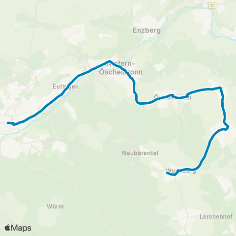 Verkehrsverbund Pforzheim-Enzkreis Wurmberg - Wiernsheim - Pinache - Öschelbronn - Niefern - Pforzheim map