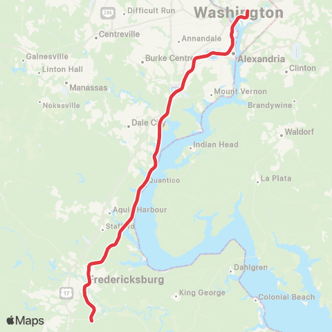 VRE Fredericksburg Line map