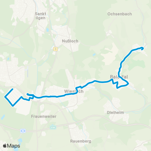 SWEG Schatthausen - Baiertal - Wiesloch - Wiesloch-Walldorf Bf - Walldorf Industriegebiet map