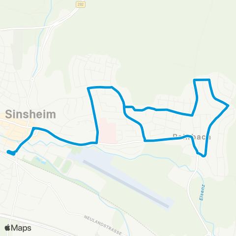SWEG Sinsheim Hbf - Sinsheim Ost - Rohrbach - Sinsheim Hbf map