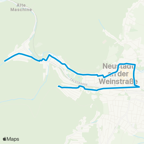 Verkehrsverbund Rhein-Neckar Heidenbrunnental - Neustadt Hbf - Afrikaviertel map