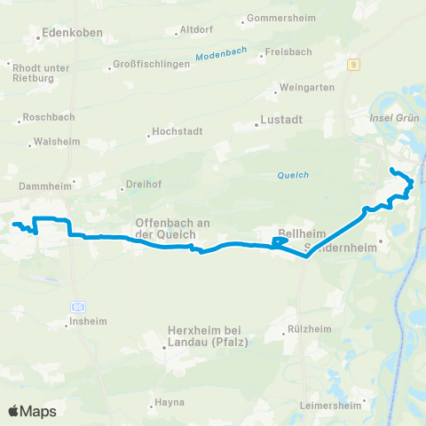 Verkehrsverbund Rhein-Neckar Regio-Linie Landau - Offenbach - Bellheim - Germersheim map