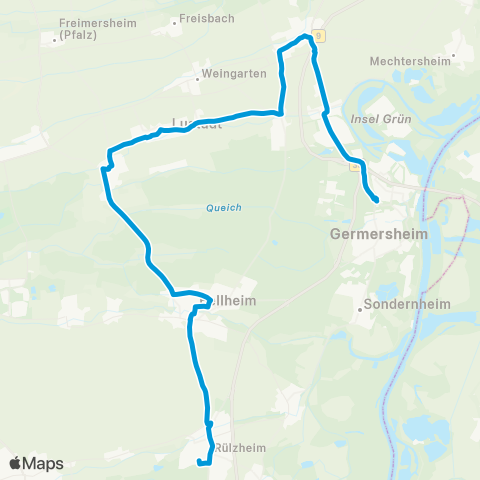 Verkehrsverbund Rhein-Neckar Rülzheim - Bellheim - Zeiskam / Lustadt / Lingenfeld / Schwegenheim / Freisbach map
