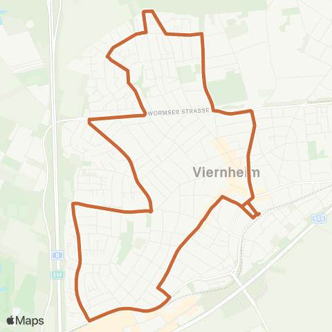 Verkehrsverbund Rhein-Neckar City-Linie Viernheim: Bahnhof - Friedhof - Bürgerhaus - Tivoli / RNZ - Bahnhof map