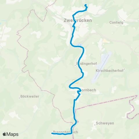 Verkehrsverbund Rhein-Neckar Zweibrücken - Hornbach - Brenschelbach map