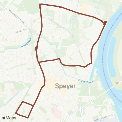 Verkehrsverbund Rhein-Neckar Speyer Auestraße - Friedhof - Hbf / ZOB - Postgraben - Speyer Süd map