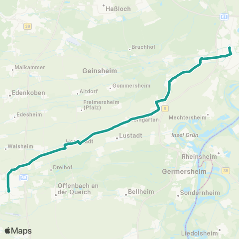Verkehrsverbund Rhein-Neckar Regio-Linie Landau - Hochstadt - Schwegenheim - Harthausen - Speyer map