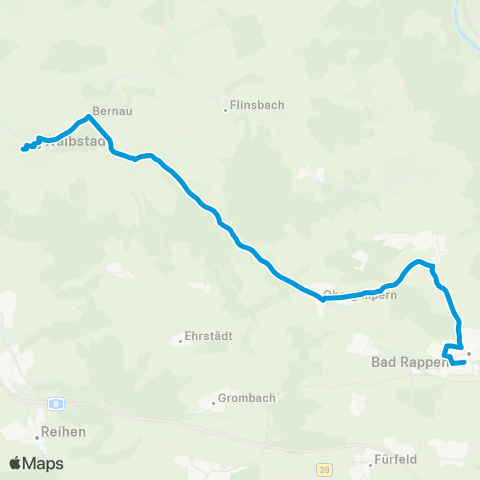Verkehrsverbund Rhein-Neckar Waibstadt - Neckarbischofsheim - Helmhof - Untergimpern map