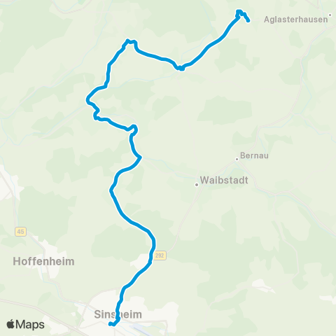 Verkehrsverbund Rhein-Neckar Reichartshausen - Spechbach - Eschelbronn - Neidenstein - Sinsheim map