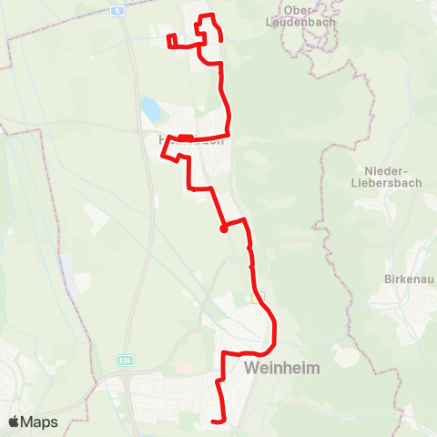 DB Regio Ritschweier - Hohensachsen - Lützelsachsen - Dietr. Bonhoeffer-Schule - Sulzbach - Hemsbach - Laudenbach map