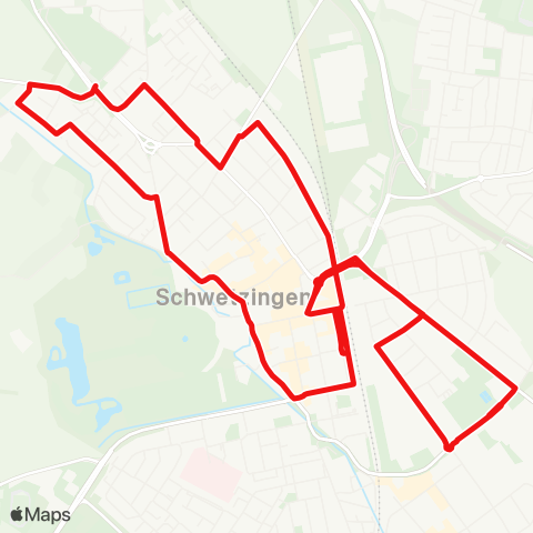 DB Regio Stadtbus Schwetzingen: Bahnhof - Nordstadt - Oststadt - Bahnhof map
