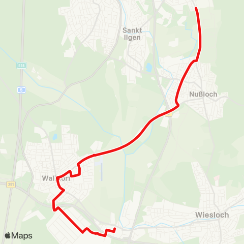 DB Regio Leimen Friedhof - Nußloch - Walldorf - Wiesloch-Walldorf Bf map