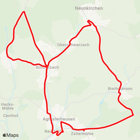 DB Regio Aglasterhausen - Michelbach - Schwarzach - Neunkirchen - Breitenbronn - Daudenzell - Aglasterhausen map