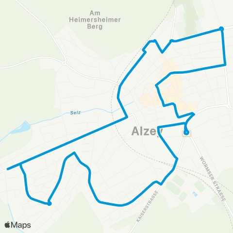Verkehrsverbund Rhein-Neckar Stadtbus Alzey Bahnhof - Obermarkt - Theodor-Heuss-Ring - Kulturzentrum - Bahnhof map