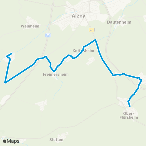 Verkehrsverbund Rhein-Neckar Flomborn - Dintesheim - Mauchenheim map