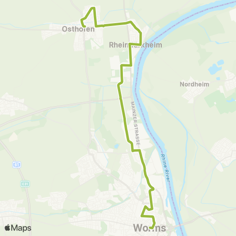 Verkehrsverbund Rhein-Neckar Worms - Rheindürkheim - Osthofen map