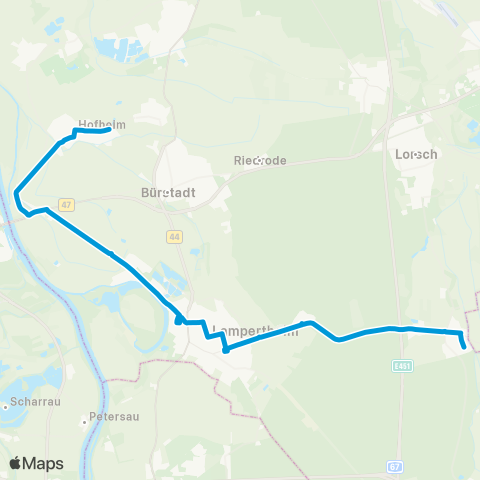 Verkehrsverbund Rhein-Neckar Hüttenfeld - Neuschloß - Lampertheim - Hofheim map