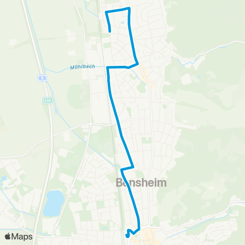 Verkehrsverbund Rhein-Neckar Auerbach Vogelherd - Auerbach Bf - Bensheim Rathaus - Bensheim Bf / ZOB map