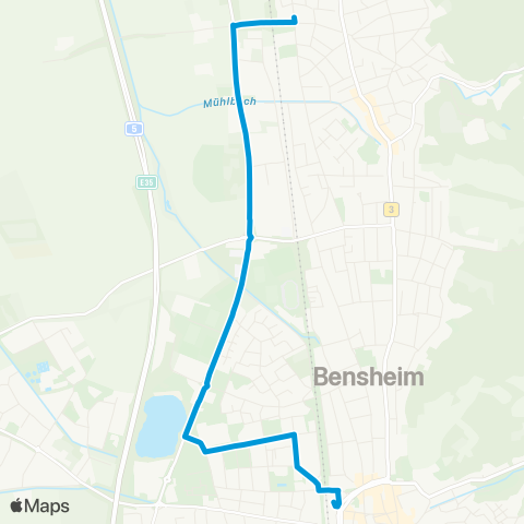 Verkehrsverbund Rhein-Neckar Bensheim Bf / ZOB - Weststadthalle - Weiherhausstadion - Auerbach Facharztzentrum - Vogelherd map