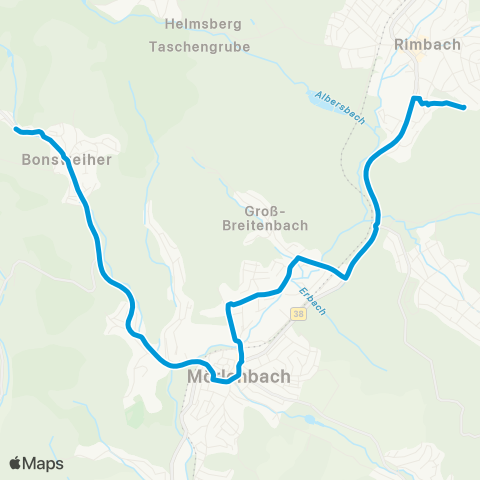 Verkehrsverbund Rhein-Neckar Rimbach - Mörlenbach - Bonsweiher map
