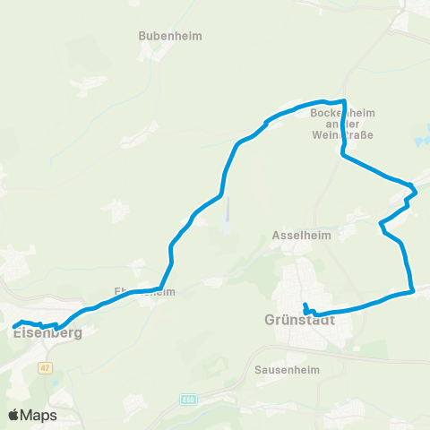 Verkehrsverbund Rhein-Neckar Grünstadt - Obrigheim - Bockenheim - Quirnheim - Eisenberg map