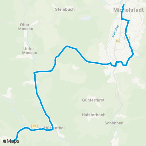 VRN Michelstadt - Erbach - Elsbach - Unter-Mossau map