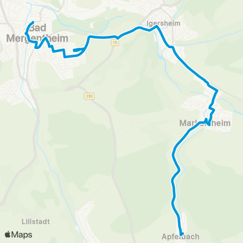Verkehrsverbund Rhein-Neckar Apfelbach - Markelsheim - Igersheim - Bad Mergentheim map