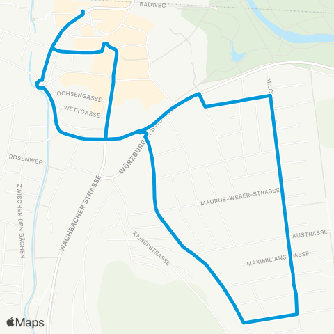 SWEG Stadtbus Bad Mergentheim Weberdorf - Bahnhof - Herrenwiesen map
