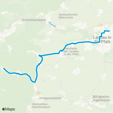 Verkehrsverbund Rhein-Neckar Landau - Arzheim - Ilbesheim - Leinsweiler - Ranschbach map