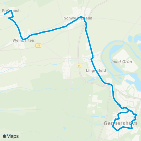 Verkehrsverbund Rhein-Neckar Germersheim - Lingenfeld - Schwegenheim - Weingarten - Freisbach map