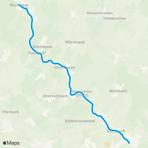 Verkehrsverbund Rhein-Neckar Otterberg - Otterbach - Niederkirchen - Frankelbach - Wolfstein map