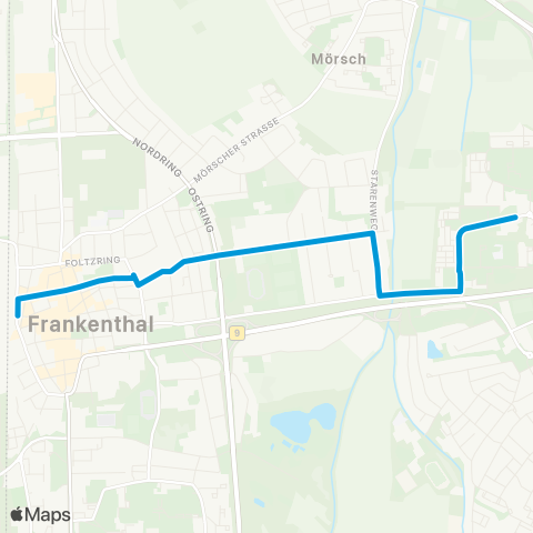 Verkehrsverbund Rhein-Neckar Frankenthal Pfingstweide Zentrum - Feierabendhaus - Frankenthal Hbf. map