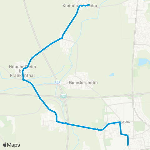 Verkehrsverbund Rhein-Neckar Heßheim Kleinniedesheim - Beindersheim - Heßheim - Frankenthal map
