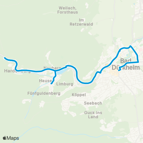 Verkehrsverbund Rhein-Neckar Bad Dürkheim Bad Dürkheim - Grethen - Hausen - Hardenburg map