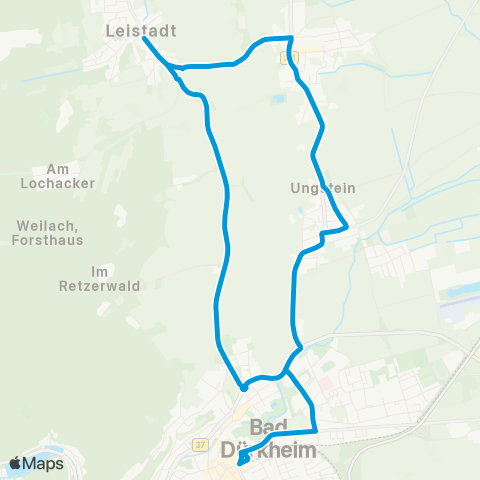 Verkehrsverbund Rhein-Neckar Bad Dürkheim Bad Dürkhm. - Ungstein - Kallstadt - Leistadt - Bad Dürkhm. map