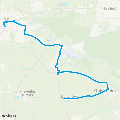 Verkehrsverbund Rhein-Neckar Neustadt NW Hbf - Ost - Lachen-Speyerdorf - Geinsheim - Duttweiler map