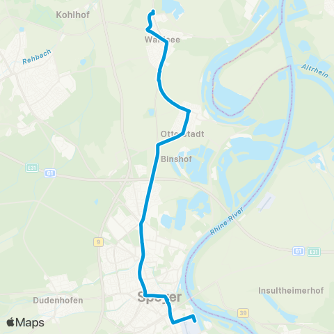 Verkehrsverbund Rhein-Neckar Waldsee Speyer - Otterstadt - Waldsee map