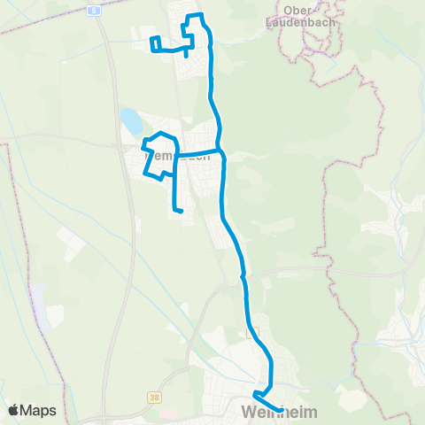 Verkehrsverbund Rhein-Neckar Weinheim Weinheim - Sulzbach - Hemsbach - Laudenbach map