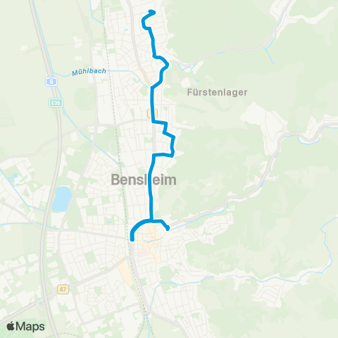 Verkehrsverbund Rhein-Neckar Bensheim Auerbach Im Tiefen Weg - Bensheim Bf - Hemsberg - u. zurück map