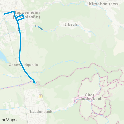 Verkehrsverbund Rhein-Neckar Heppenheim Heppenheim - Laudenbach - Ober-Laudenbach und zurück map